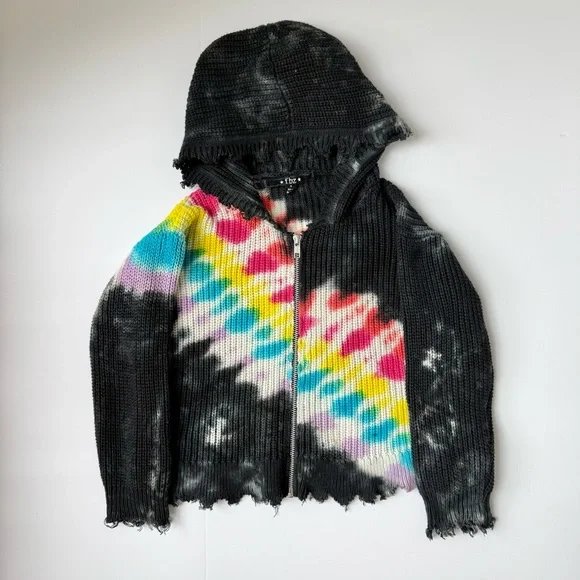FBZ Girls Black Tie Dye Zip Up Hoodie Sweater Size 5 - Picture 3 of 5